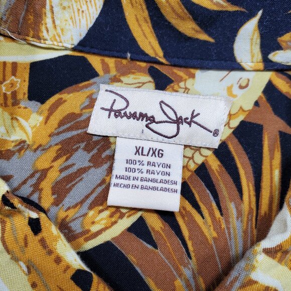 Panama Jack Hawaiian Shirt Tropical Flowers and Beer Mugs Gold Black Men Sz XL - Picture 3 of 11